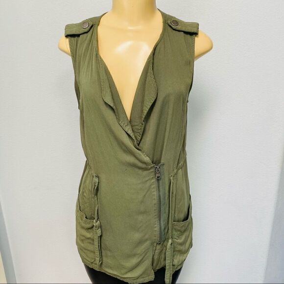 ModCloth Olive Haute Utility Cargo Drape Vest small - Picture 3 of 10